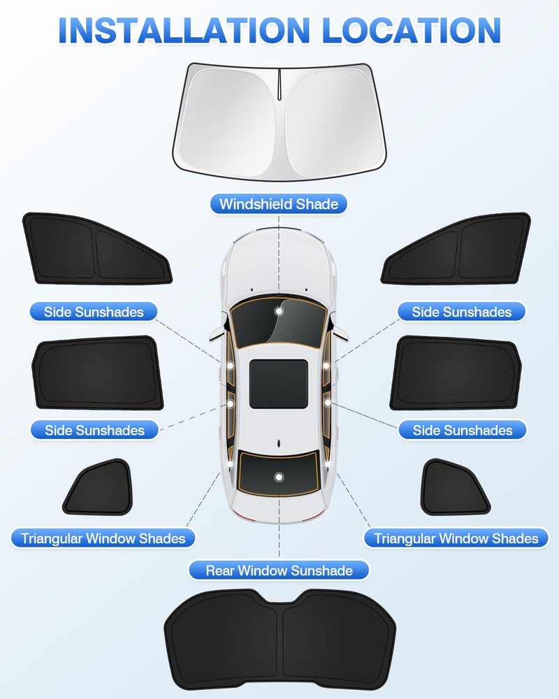 Canvcle Sunshades for 2014-2020 Nissan Rogue (Not for Rogue Sport) Accessories Windshield Sun Shade Side Rear Window Shade Cover Sun Visor Shield Privacy Protection Keep Vehicle Cool Black 8PCS - Image 5